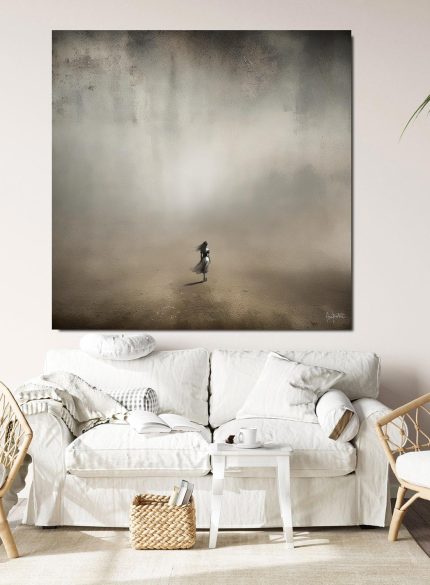 Lonely Woman in Mist – Minimalist Surreal Landscape Painting