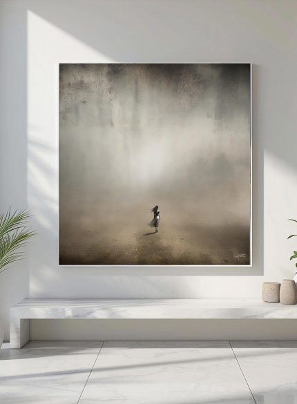 Lonely Woman in Mist – Minimalist Surreal Landscape Painting
