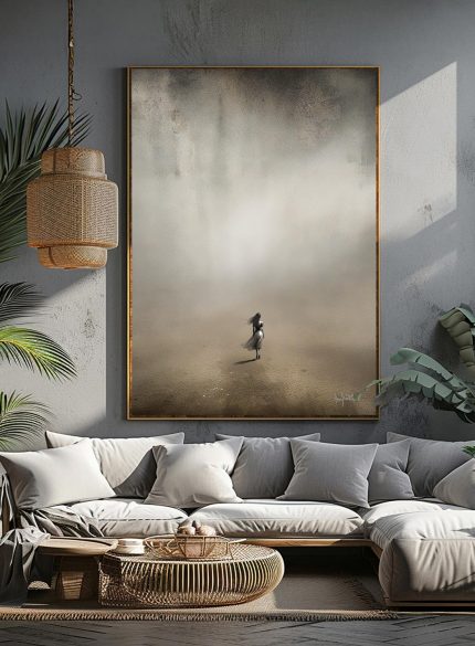 Lonely Woman in Mist – Minimalist Surreal Landscape Painting