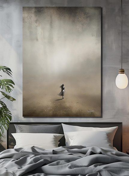 Lonely Woman in Mist – Minimalist Surreal Landscape Painting