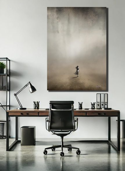 Lonely Woman in Mist – Minimalist Surreal Landscape Painting