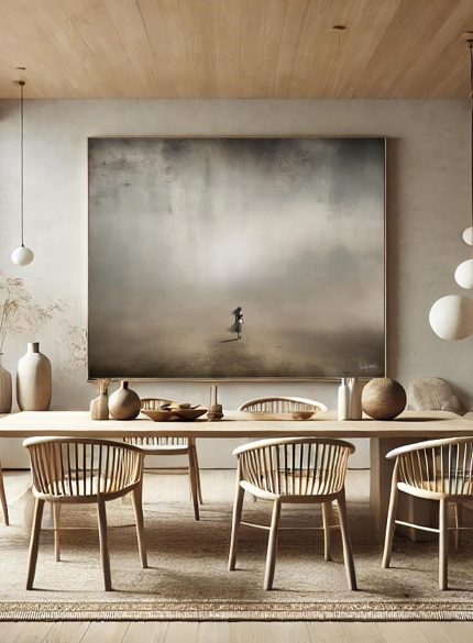 Lonely Woman in Mist – Minimalist Surreal Landscape Painting