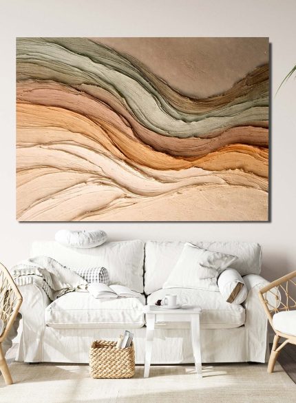3D Earth Tone Textured Wall Art – Abstract Landscape Sculpture Painting