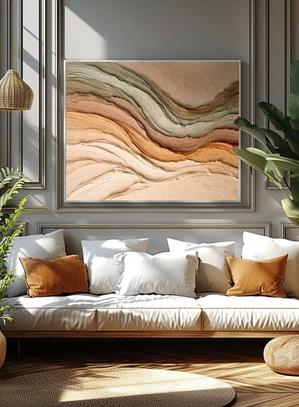 3D Earth Tone Textured Wall Art – Abstract Landscape Sculpture Painting