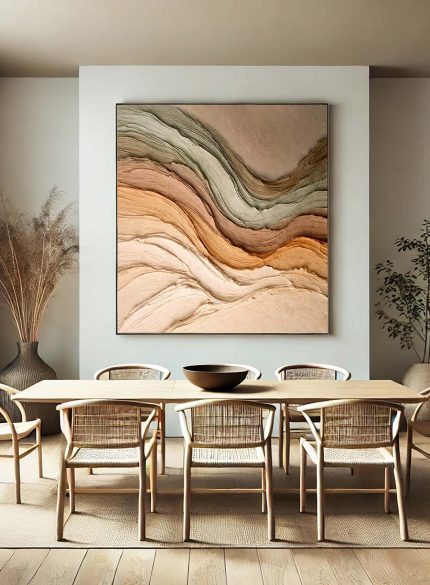 3D Earth Tone Textured Wall Art – Abstract Landscape Sculpture Painting