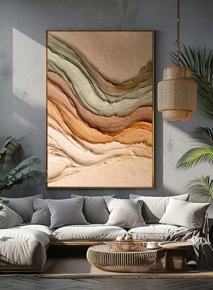 3D Earth Tone Textured Wall Art – Abstract Landscape Sculpture Painting