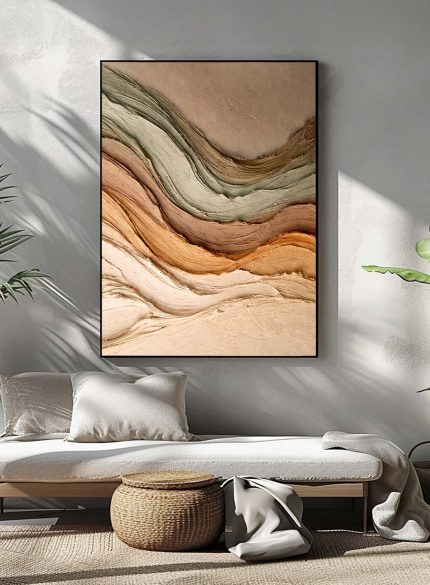 3D Earth Tone Textured Wall Art – Abstract Landscape Sculpture Painting