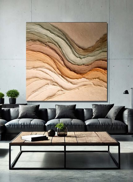 3D Earth Tone Textured Wall Art – Abstract Landscape Sculpture Painting