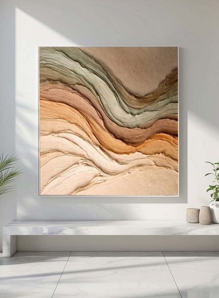 3D Earth Tone Textured Wall Art – Abstract Landscape Sculpture Painting
