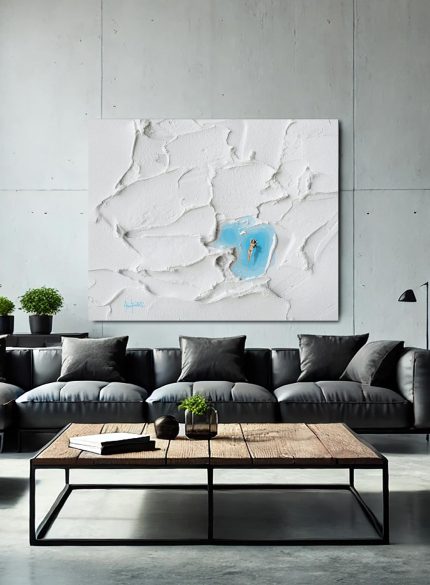 White Textured Wall Art with Swimming Woman | Minimalist Plaster Relief Sculpture